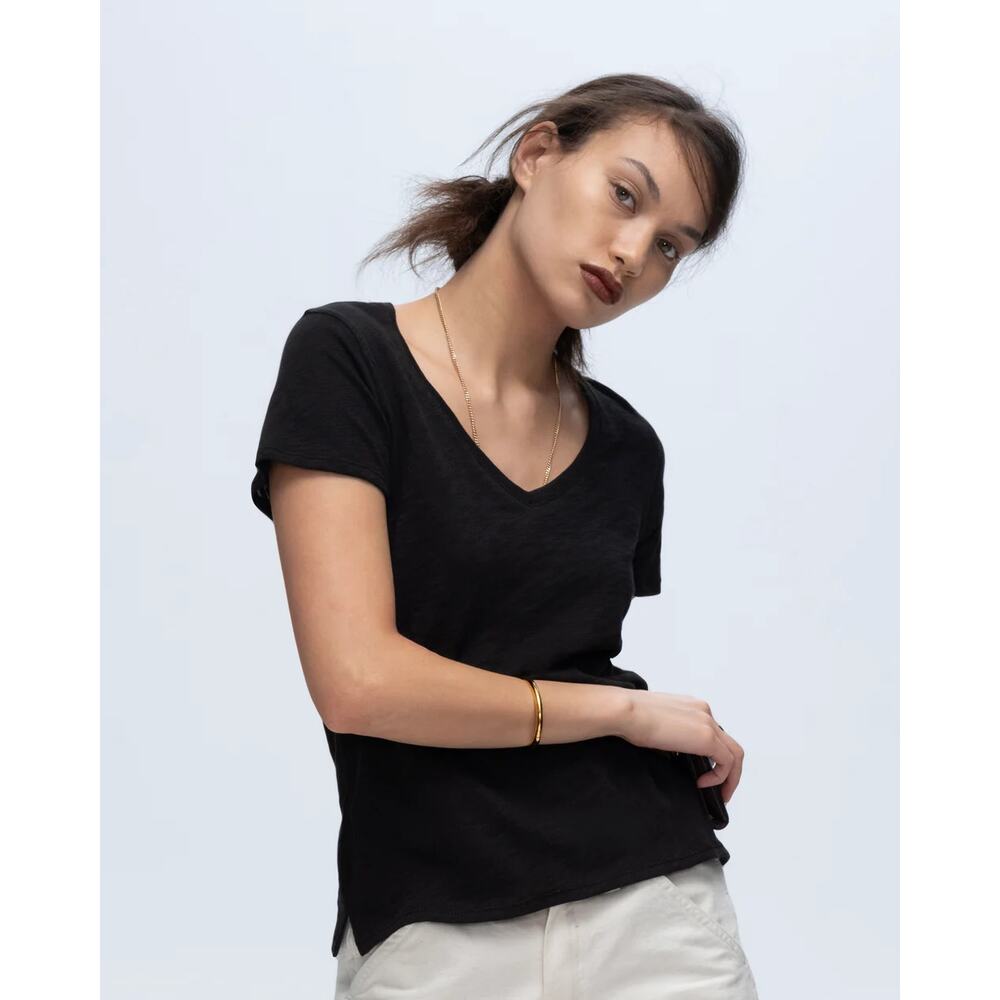 NWOT ATM WOMENS SHORT SLEEVE SLUB JERSEY SCHOOLBOY V-NECK TEE